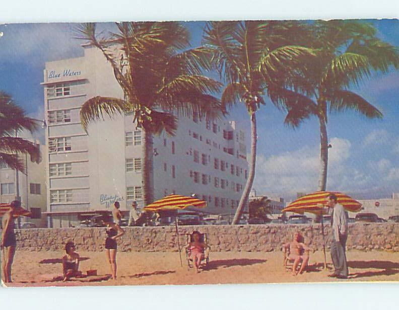 MIAMI BEACH FLORIDA BLUE WATERS HOTEL VINTAGE POSTCARD