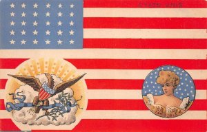 FRANCE SPANISH AMERICAN WAR FLAG WOMEN EAGLE PATRIOTIC POSTCARD (c. 1898)