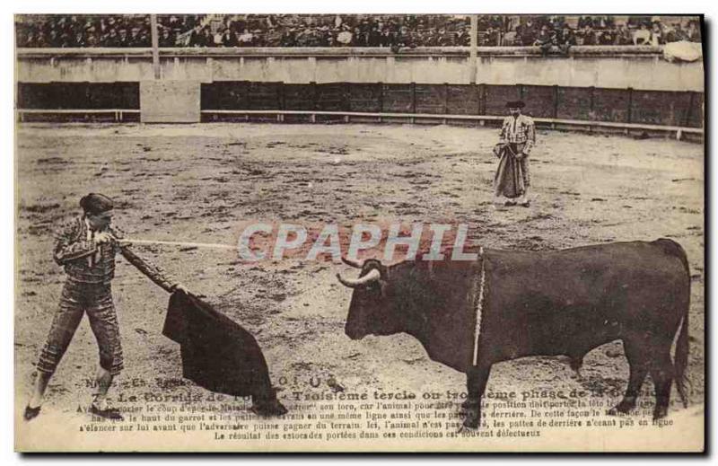 Old Postcard Sport Spain Bullfight Toro Bull Third bull phase