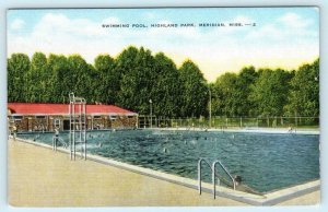 MERIDIAN, Mississippi  MS ~ Highland Park SWIMMING POOL ca 1940s Linen Postcard