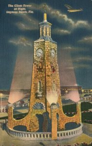 Daytona Beach FL-Florida, The Clock Tower at Night, Vintage Postcard