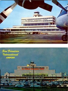 2~Postcards San Francisco CA California INTERNATIONAL AIRPORT Day/Night AVIATION