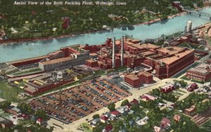 Vintage Postcard 1950'S Aerial View Rath Packing Plant Parking Lot Waterloo Iowa