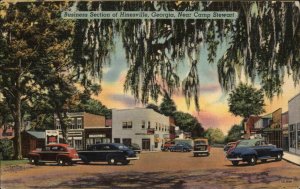 Hinesville Georgia GA Street Scene Cars 1940s Linen Postcard