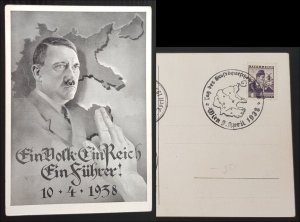 GERMANY THIRD 3rd REICH ORIGINAL CARD EIN VOLK EIN REICH EIN FÜHRER 10.4.1938