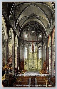 St Patrick’s Church Interior, Montreal Quebec Canada, Antique 1910 Postcard