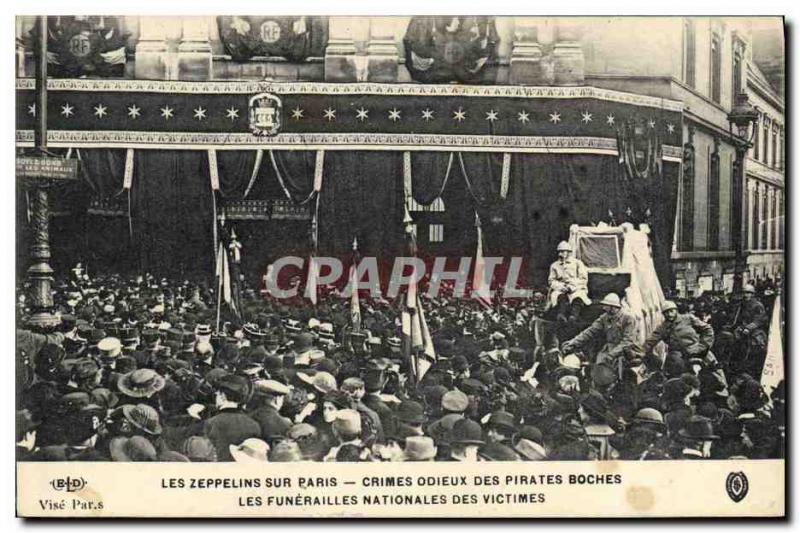 Old Postcard zeppelins on Paris National Funeral victims