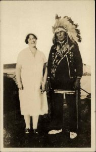 Native American Indian Chief? & White Woman Cambridge MA Lewis Herbs RPPC