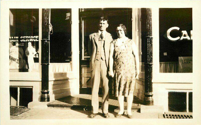 Cafe Fountain Service Young Couple 1920s RPPC Photo Postcard 1419