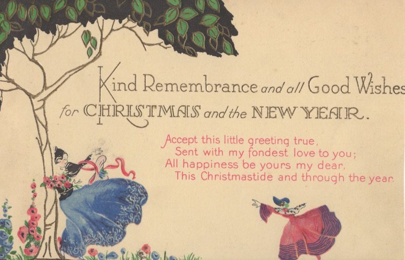 Christmas Fairy Dancers Antique Upmarket Greetings Postcard