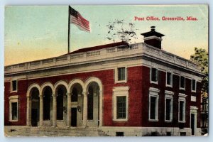 Greenville Mississippi MS Postcard Post Office Building Scene Street 1911 Posted