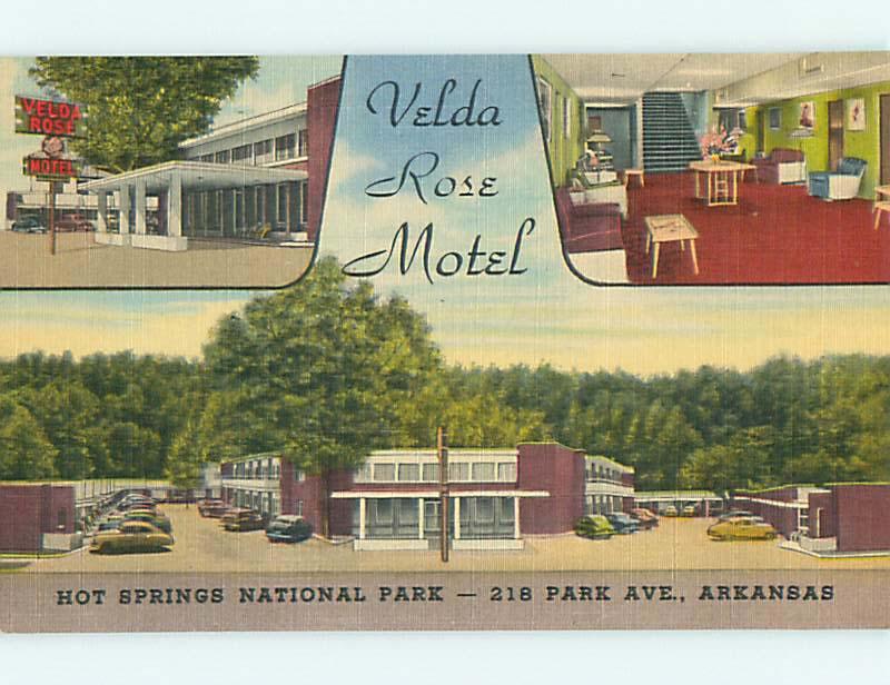 Unused Linen OLD CARS & VELDA ROSE MOTEL Hot Springs Arkansas AR u8628-44