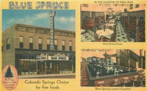 Colorado Springs Colorado Blue Spruce Restaurant Gillaspy Postcard linen 22-3138