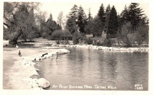 Postcard Real Photo Point Difiance Park Tacoma Ducks Pond Lake WA Ellis RPPC