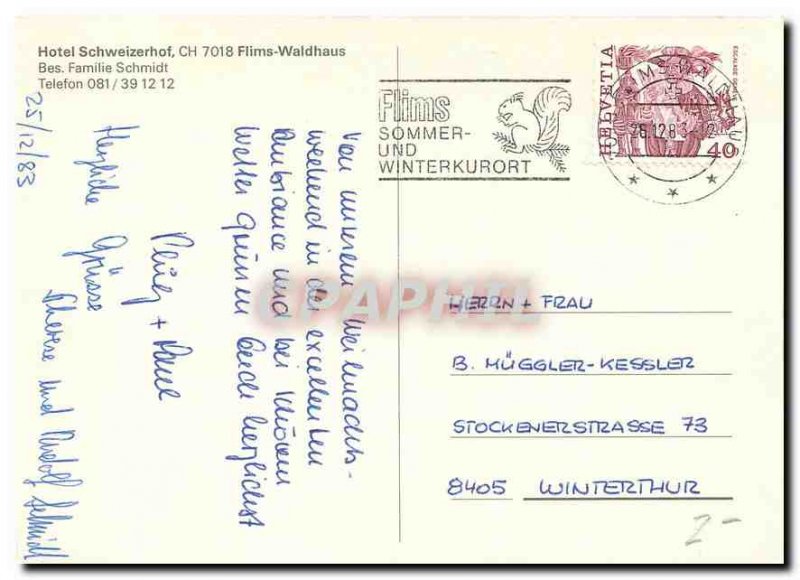 Postcard Modern Hotel Schweizerhof CH 7018 Flims Waldhaus