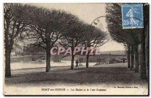 Old Postcard Pont sur Yonne Buttes and the National Font