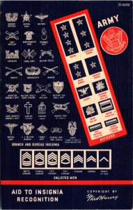 Fred Harvey Linen Postcard Guide to Army Uniform Insignia