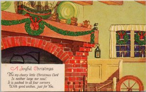 A Joyful Christmas Xmas Fireplace Good Wishes Unused Postcard H5