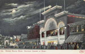 Nautical Gardens at Night, Revere Beach, MA, Very Early Postcard, Unused