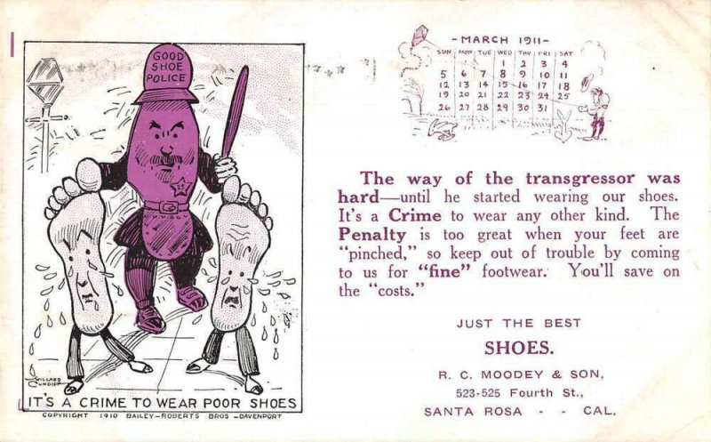 Santa Rosa California Moodey and Son Shoes Advertising Vintage Postcard AA51011 