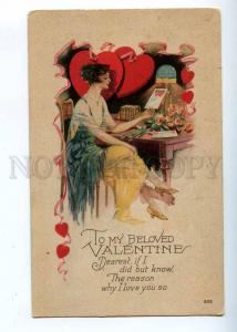 199214 VALENTINE DAY Belle Lady HEARTS by FISHER Vintage PC