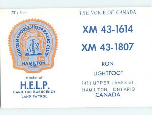 Pre-1980 RADIO CARD - CB HAM OR QSL Hamilton Ontario ON AH2029