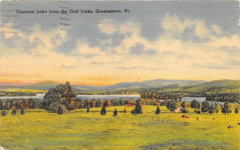 Greensboro Vermont~Caspian Lake from Golf Links~Mountains in Distance~Linen PC