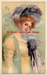 Valentine Day, IAP No 1021, Woman Wearing Hat with Purple Flowers