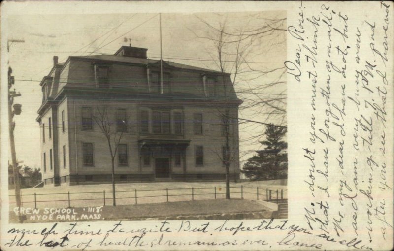 Hyde Park MA Crew or Grew School c1910 Real Photo Postcard