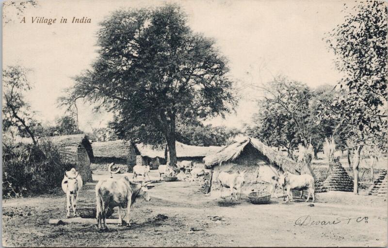 A Village in India Unused Devare & Co Signed Postcard E59