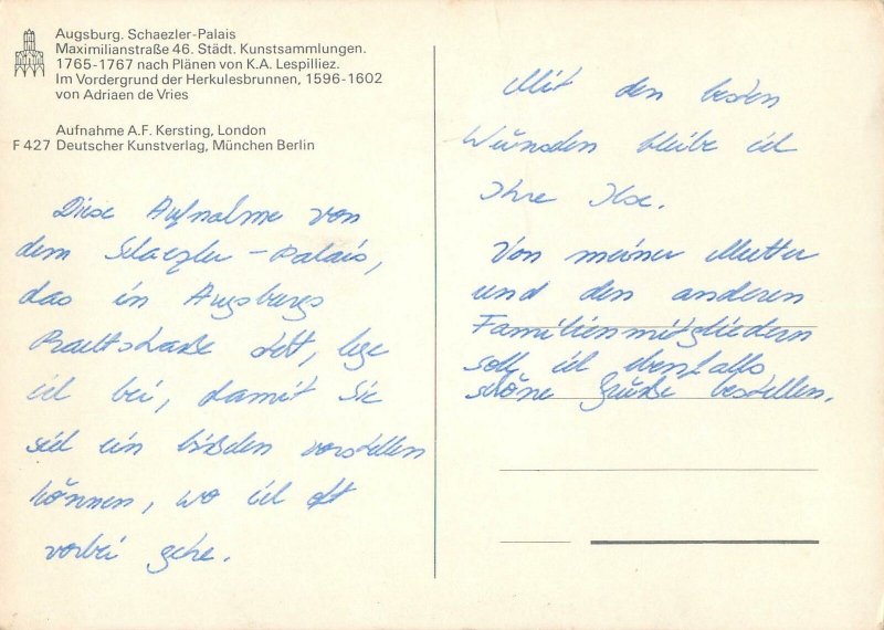 Germany Postcard Ausburg Schaezler Castle