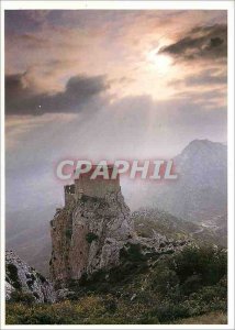 Postcard Modern Cathar Castle of Queribus Under unciel glory