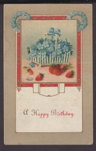 A Happy Birthday with basket full of flowers and berries (embossed) pm ~ DB