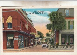 P1904, old postcard car people store signs etc st augustine florida