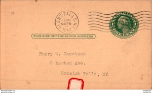 US Postal stationery 1c Glens Falls 1942 to Hoosick Falls NY