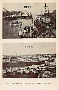 BOLOGNE s MER FRANCE~LE PORT et la GARE MARITIME-BEFORE-AFTER WW2~PHOTO POSTCARD