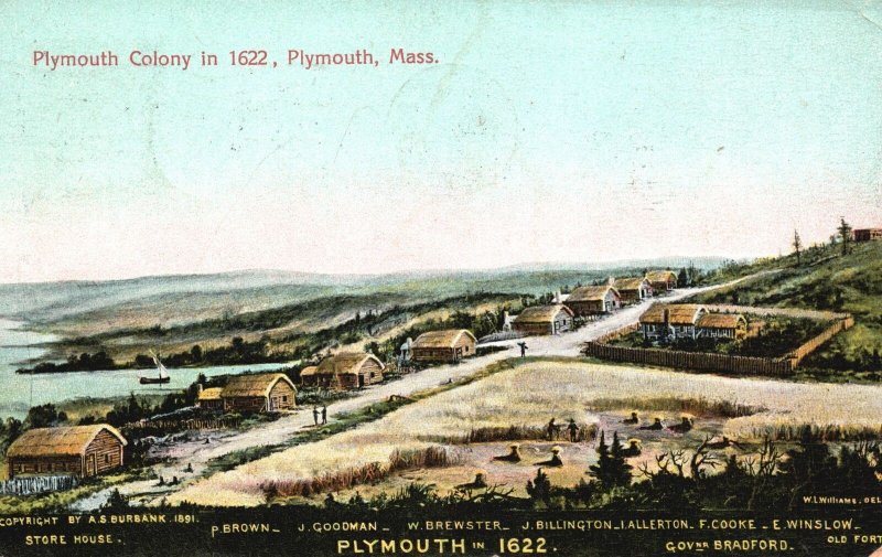 Vintage Postcard 1907 Colony Houses in 1622 Plymouth Massachusetts A.S. Burbank