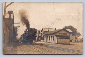 J87/ Atwater Ohio RPPC Postcard c1910 Railroad Depot Locomotive 86