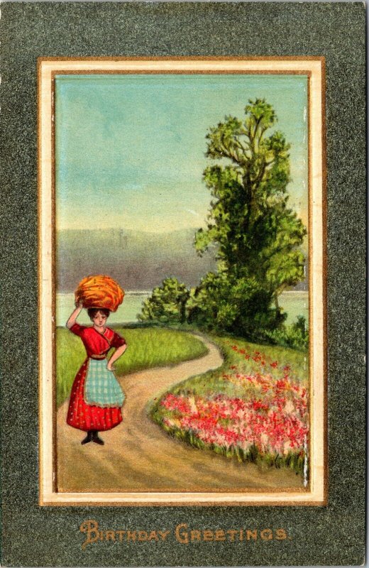 Birthday Greetings -  Artist's Painting - PC - Vintage Postcard 