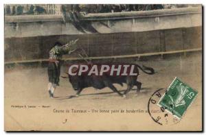 Old Postcard Bullfight Bullfight A good pair of banderillas at cuarto