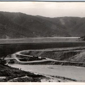 c1950s Eildon, Australia Dam RPPC Construction Lake Real Photo Valentine A168