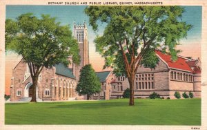 Vintage Postcard 1946 Bethany Church and Public Library Quincy Massachusetts MA