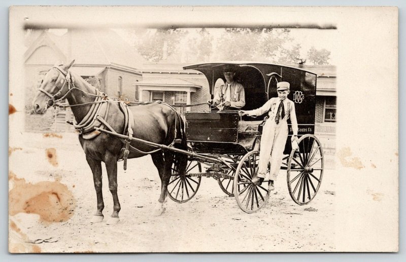 Real Photo Postcard~Delivery Boys in Dry Goods Company Horse Wagon~c1912 RPPC