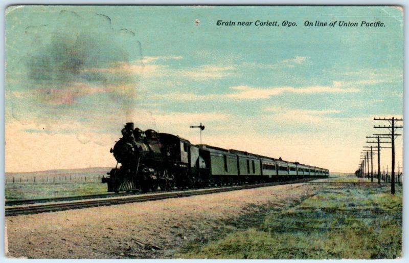 CORLETT, Wyoming  WY   Railroad  UNION PACIFIC TRAIN  ca 1910s  Postcard