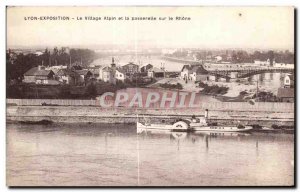 Old Postcard Lyon Exhibition Alpine village and the bridge on the Rhone Boat