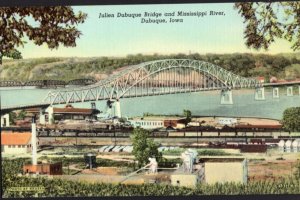 Iowa DUBUQUE View of Julien Dubuque Bridge and Mississippi River - LINEN