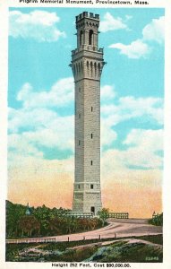 Vintage Postcard 1920's Pilgrim Memorial Monument Provincetown Massachusetts MA