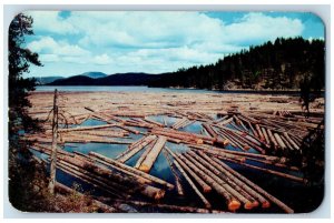 Coeur d'Alene Idaho ID Postcard Log Storage Water Storage Bag Booms Logging 1957