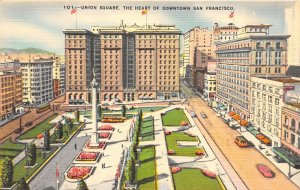 San Francisco California 1940s Postcard Union Square Heart Of Downtown