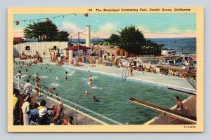 Municipal Swimming Pool Pacific Grove California CA UNP Unused Linen Postcard M8